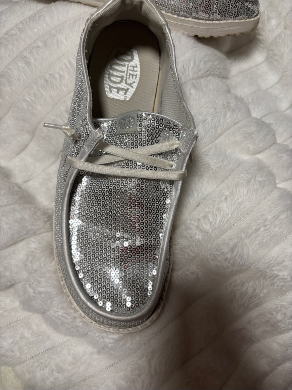 Hey Dude Silver Sequin Slip-On Casual Loafers